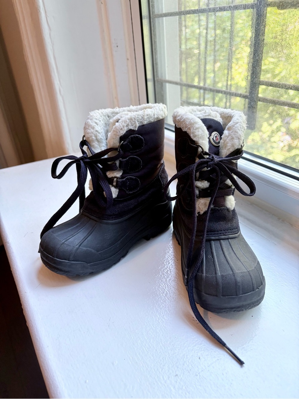 Moncler Kids Navy/Black Winter Snow Boots with Fleece Lining